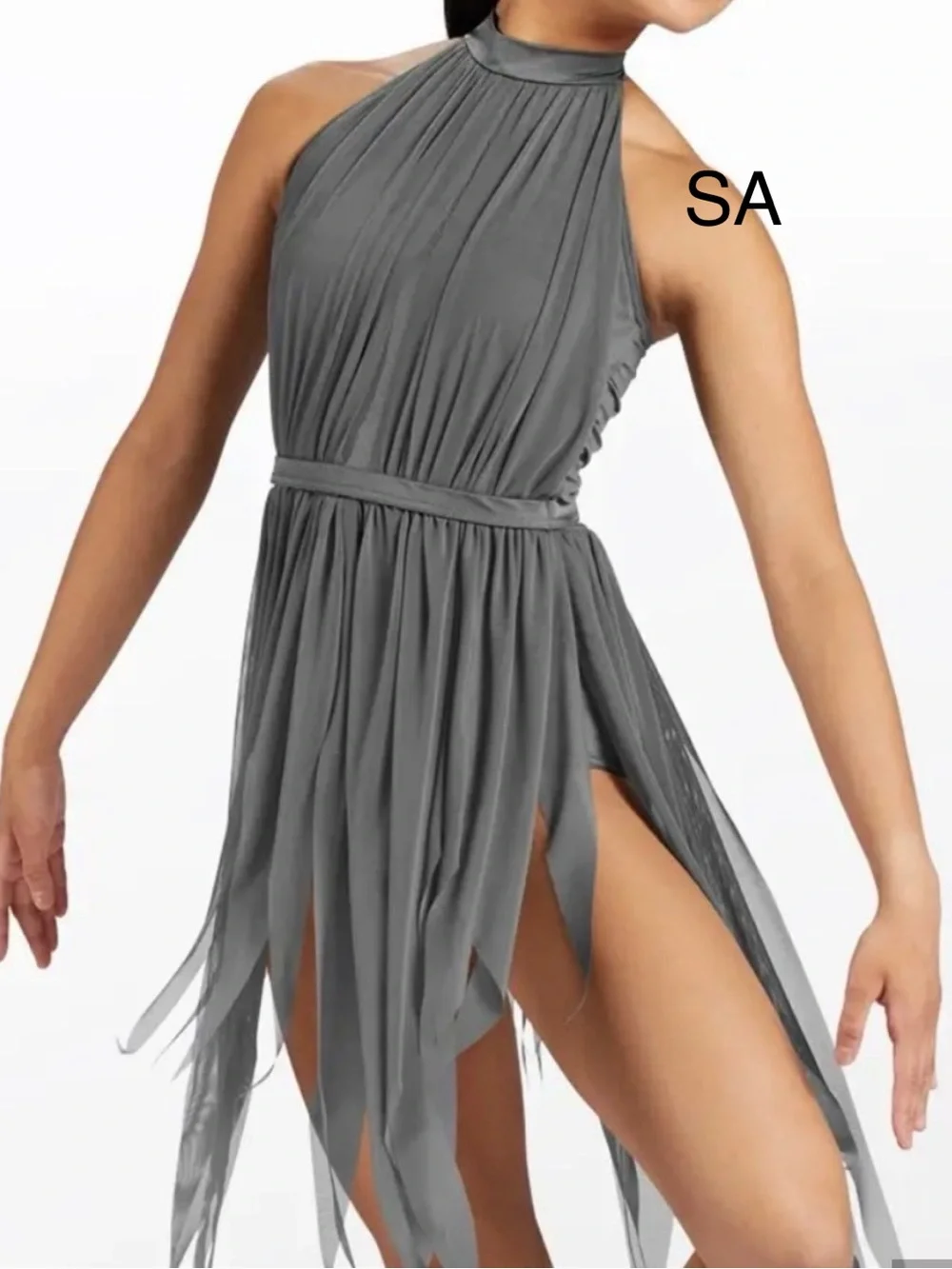 Weissman AS Grey Halter Fringe Dance Costume. Excellent Condition